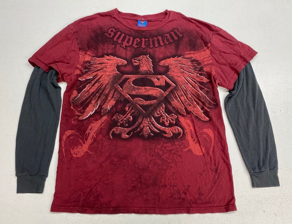 VTG Y2K DC Comics Superman winged graphic layered long sleeve cotton t-shirt, L